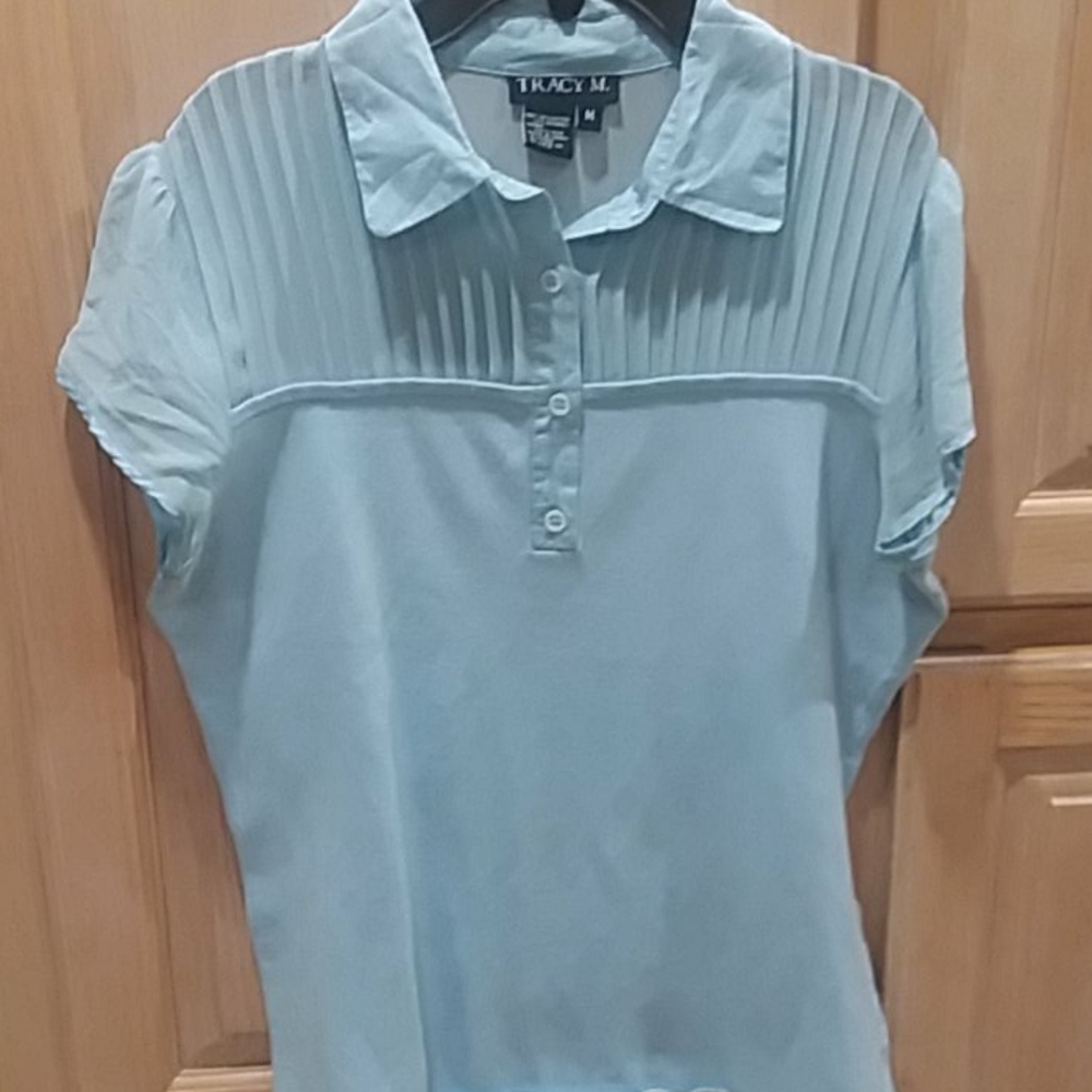 Tracy M Powder Blue Collared Top